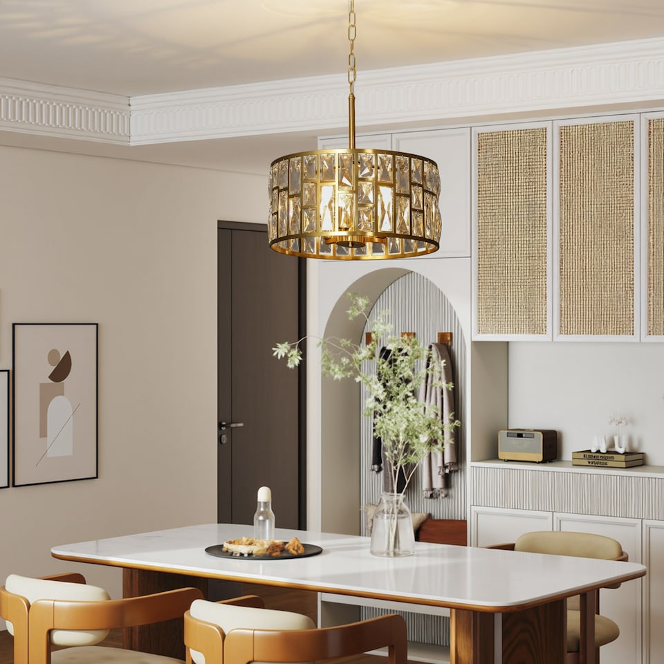 image 1 of HOMCOM Modern Flush Mount Ceiling Light, Crystal Chandelier for Living Room | Gold