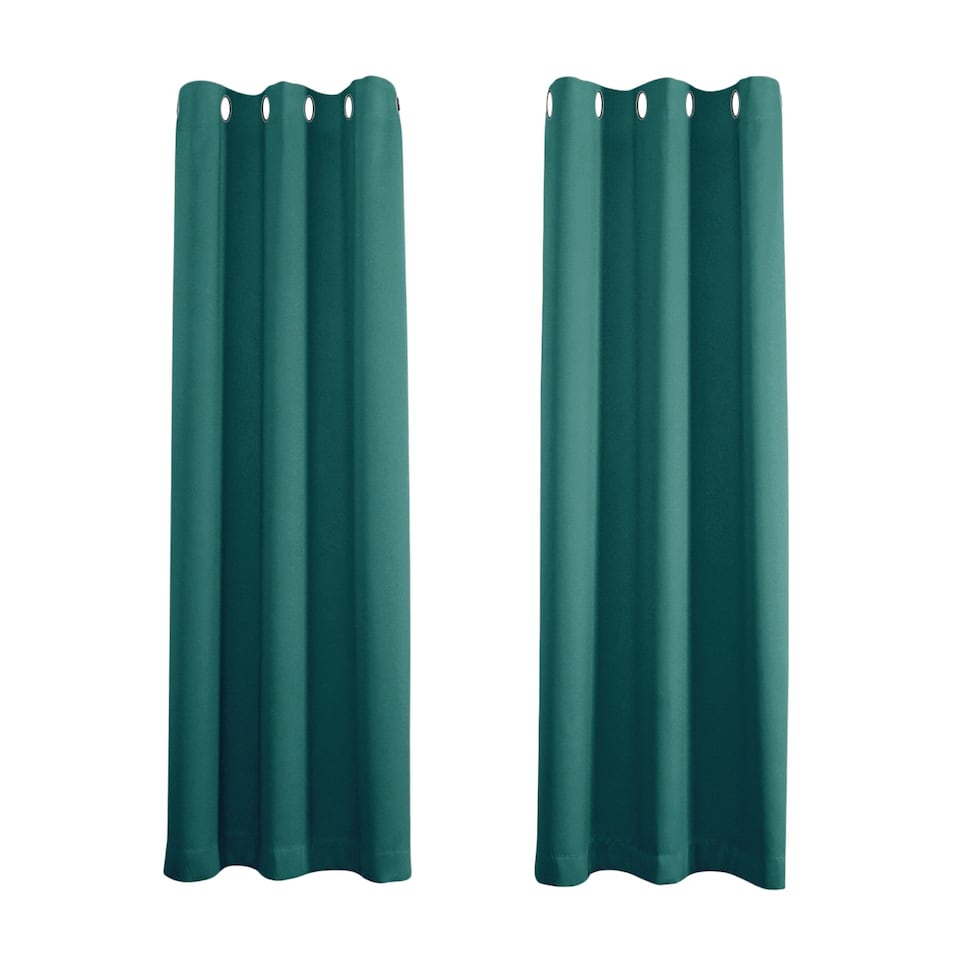 image 1 of Teal Blackout Curtains - Eyelet Thermal Curtain - 46 x 72 Inch Drop - 2 Panel | Blue | One Size