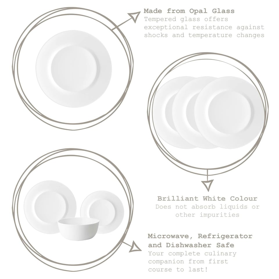 image 1 of Bormioli Rocco Toledo Glass Dinner Plates - 25cm - White - Pack of 6 White