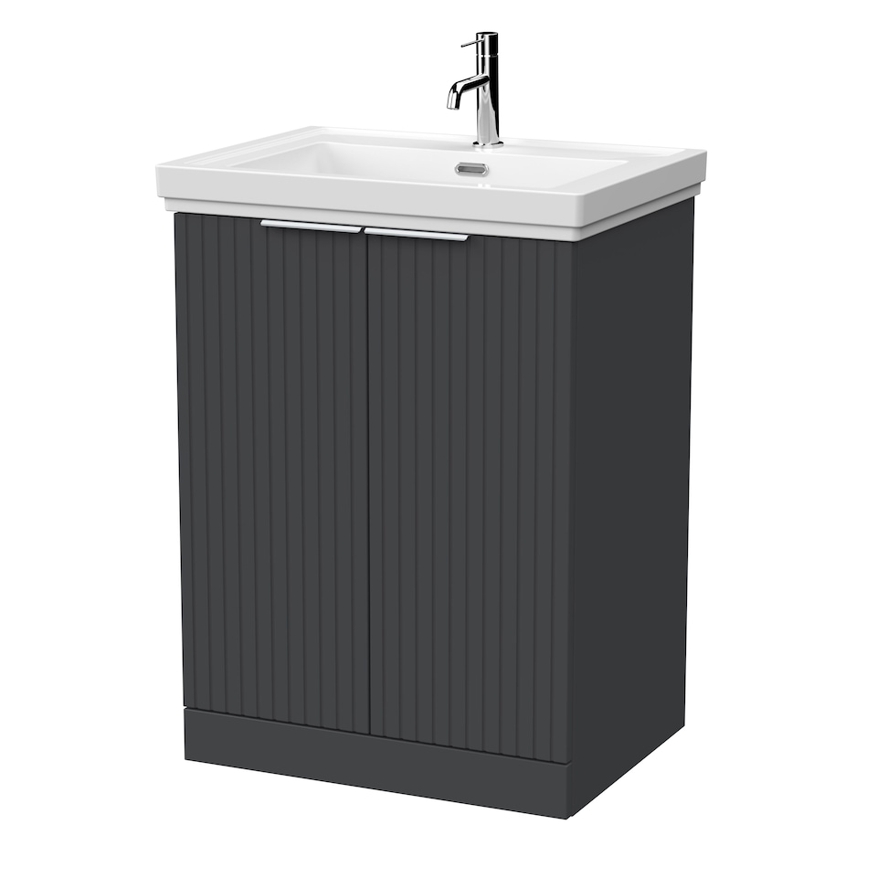 image 1 of Balterley Callingwood Contemporary Floor Standing 2 Door Vanity Unit with Traditional 1 Tap Hole Fireclay Basin , 600mm, Dark Grey