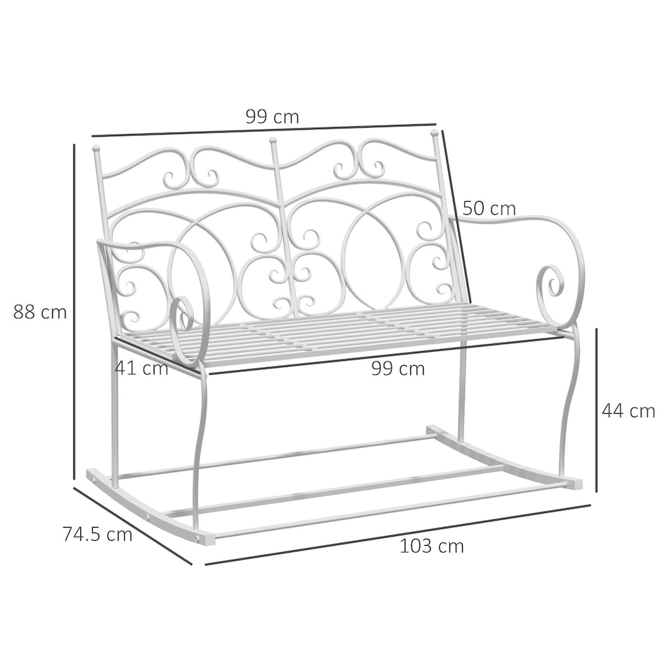 image 1 of Outsunny 2 Seater Metal Garden Bench Outdoor Rocking Chair Patio White