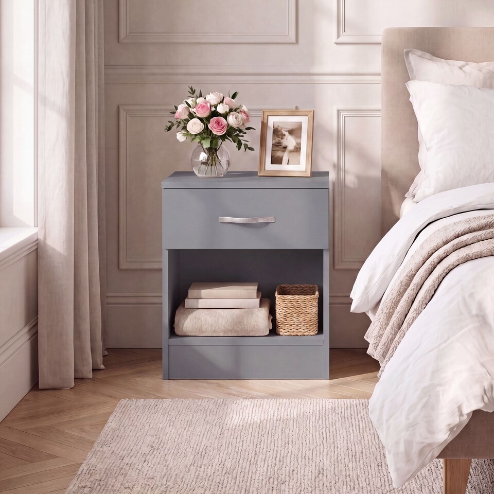 image 1 of Vida Designs Riano 1 Drawer Bedside Chest Cabinet Table Nightstand, Grey
