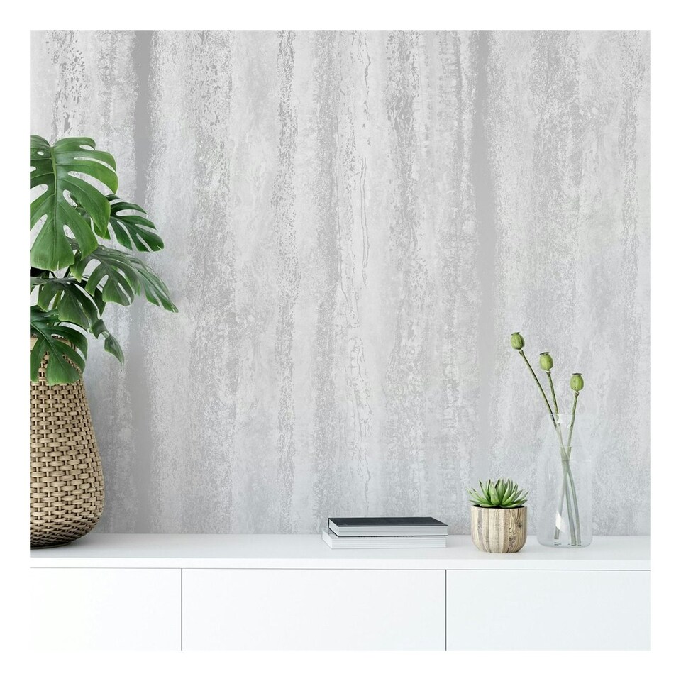 image 1 of World of Wallpaper Vertical Marble Wallpaper - Grey/Silver - 10m x 53cm | Grey