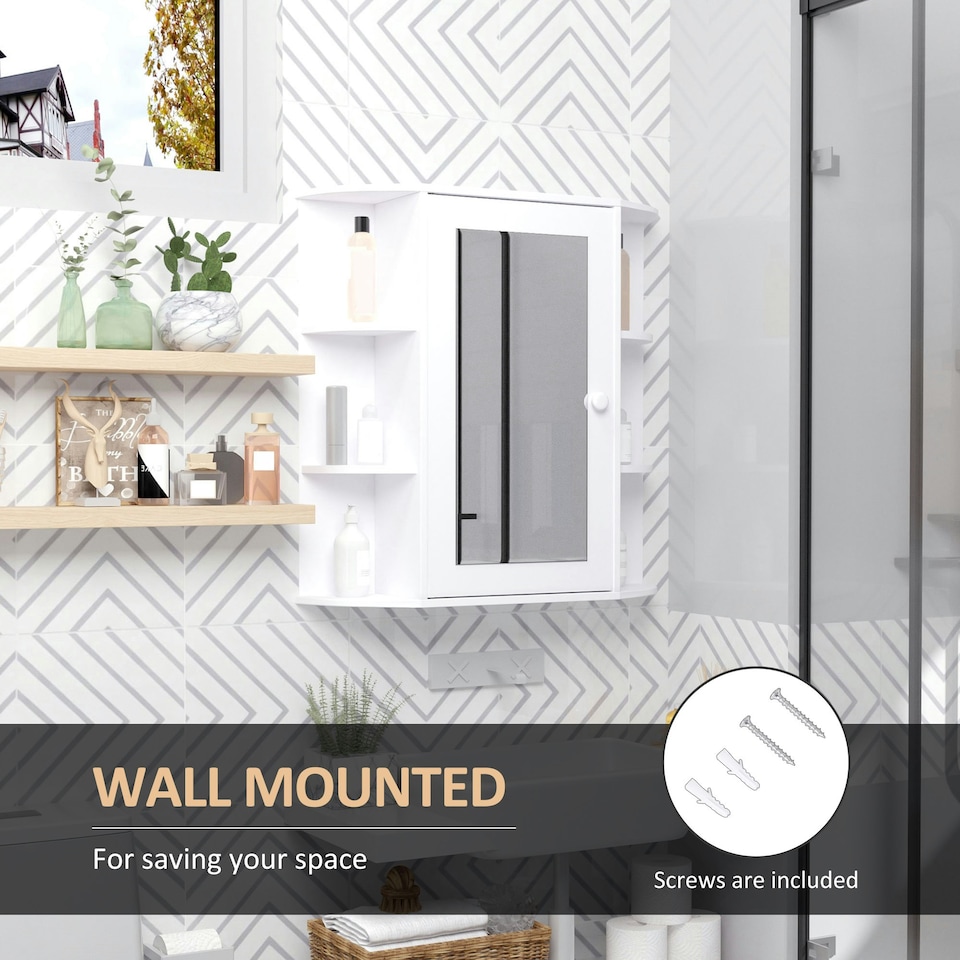 image 1 of HOMCOM Wall Mounted Bathroom Cabinet w/ Mirror Single Door Storage Shelves