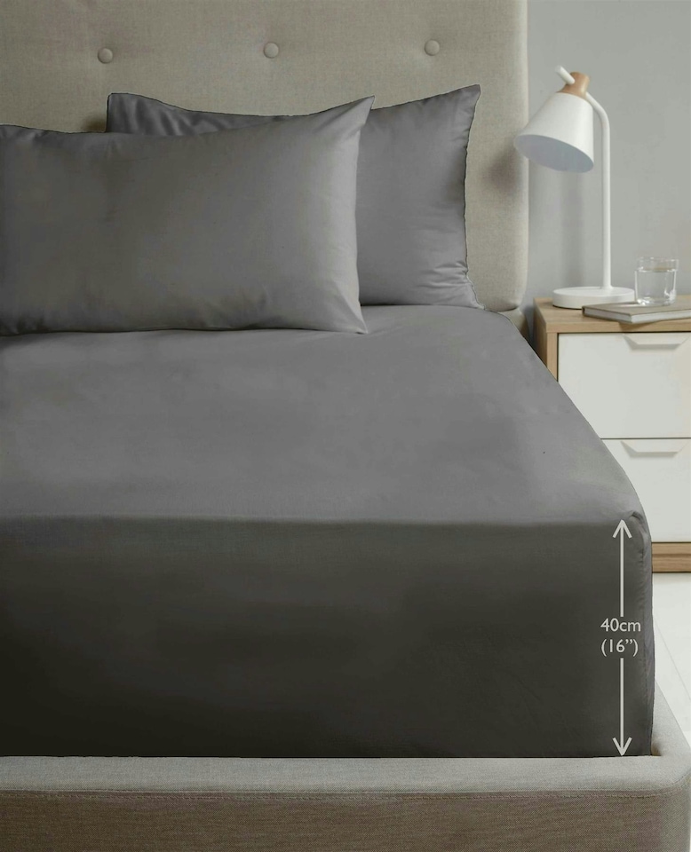 Percale Extra Deep 16" Fitted Sheet - Charcoal - Single