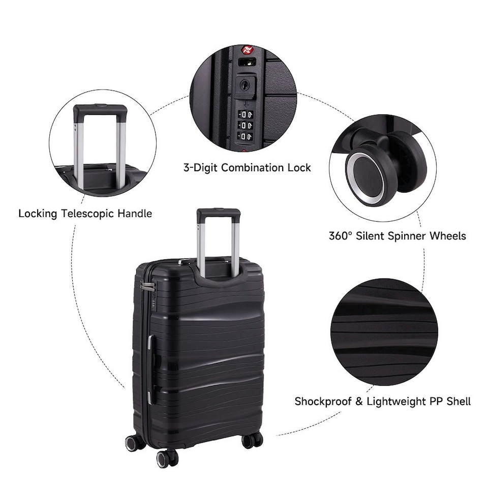 image 1 of Living and Home 4 Wheels Lockable Travel Suitcase Set of 4 - Black 28+24+20+14 Inch Black | Large