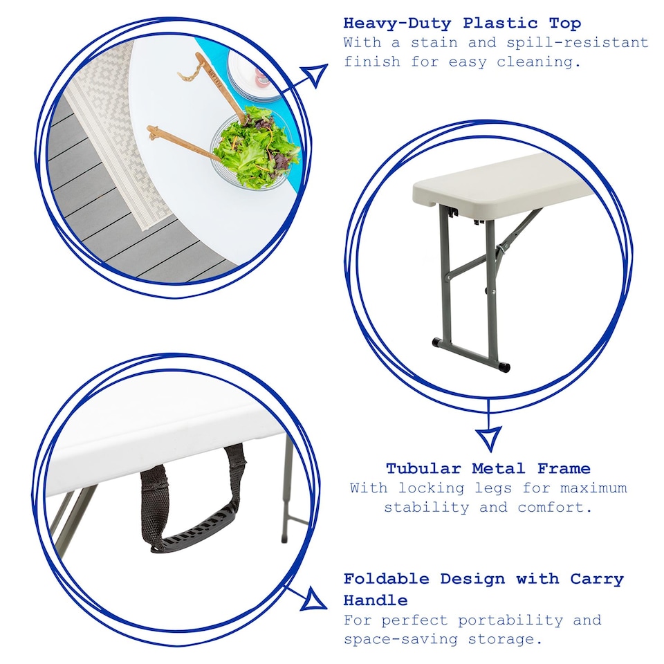 image 1 of Harbour Housewares 4 Person Folding Trestle Bench - White | White | White