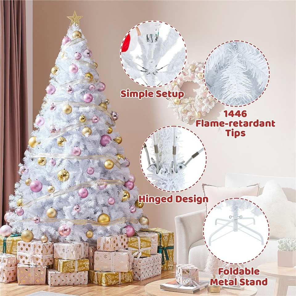image 1 of Yaheetech 219 cm Tall Hinged Fir Holiday Decoration Artificial Christmas Tree White