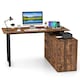 image 1 of COSTWAY L-Shaped Desk Reversible Corner Computer Desk Coffee Brown