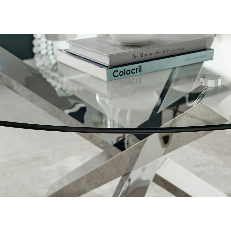 image 1 of Furniturebox Vogue Large Round Chrome Metal Clear Glass Dining Table