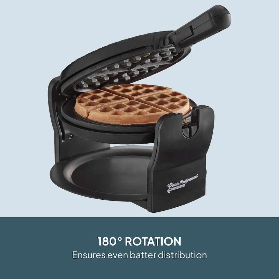 image 1 of Cooks Professional Rotary Belgian Waffle Maker Machine with Non-Stick Plates & Drip Tray | Black