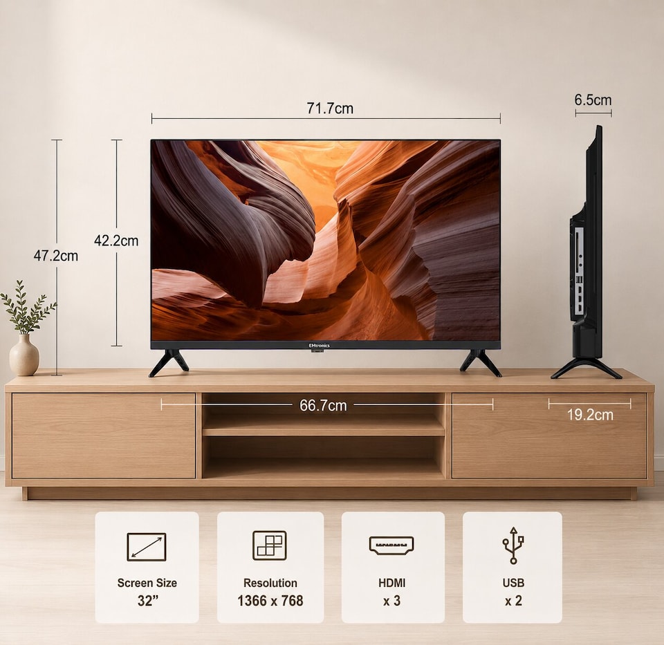 image 1 of EMtronics 32-Inch HD Ready 720p LED TV - Black