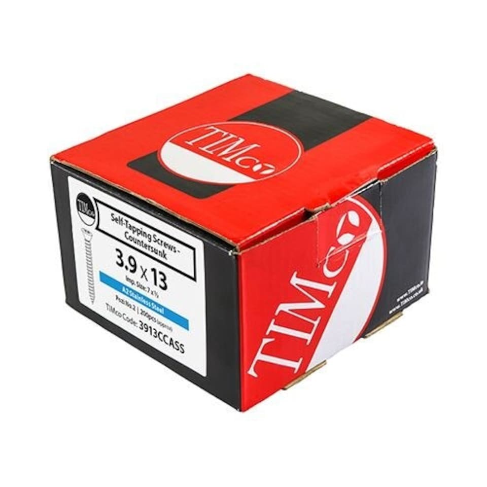 image 1 of Timco - Metal Tapping Screws - PZ - Countersunk - Self-Tapping - A2 Stainless Steel  (Size 4.8 x 50 - 200 Pieces)