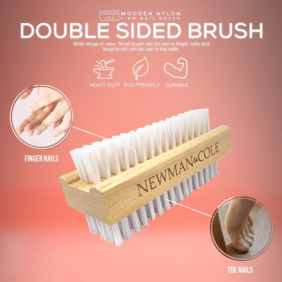 image 1 of Double Sided Wooden Nail Scrubbing Brush with Firm Plastic Bristles(Pack of 3)