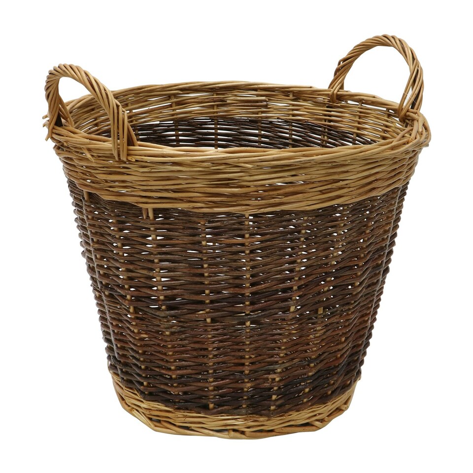 image 1 of JVL Two Tone Willow Log Basket Medium, 50x40cm | Brown