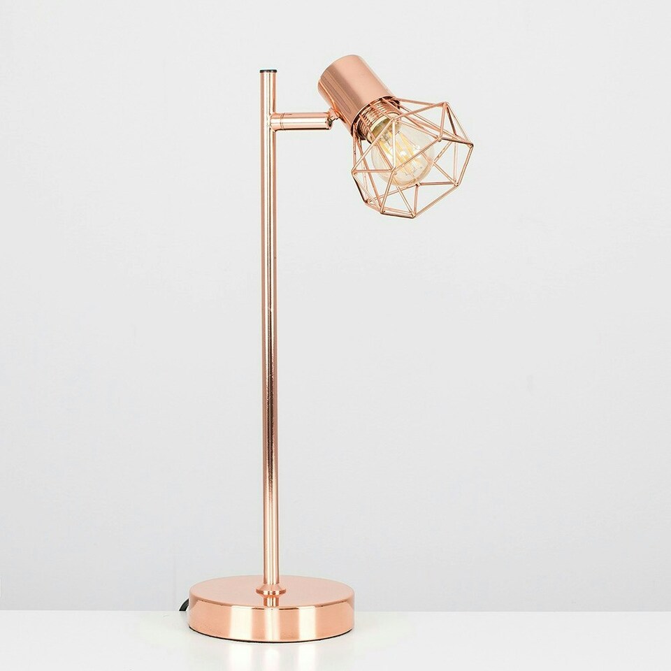 image 1 of ValueLights Retro Style Metal Basket Cage Desk Lamp In Copper Finish