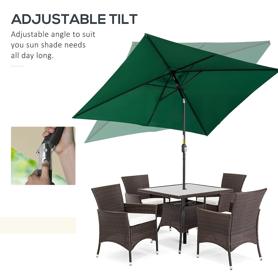 image 1 of Outsunny 3x2m Patio Parasol Canopy Tilt Crank Sun Shade Garden Green