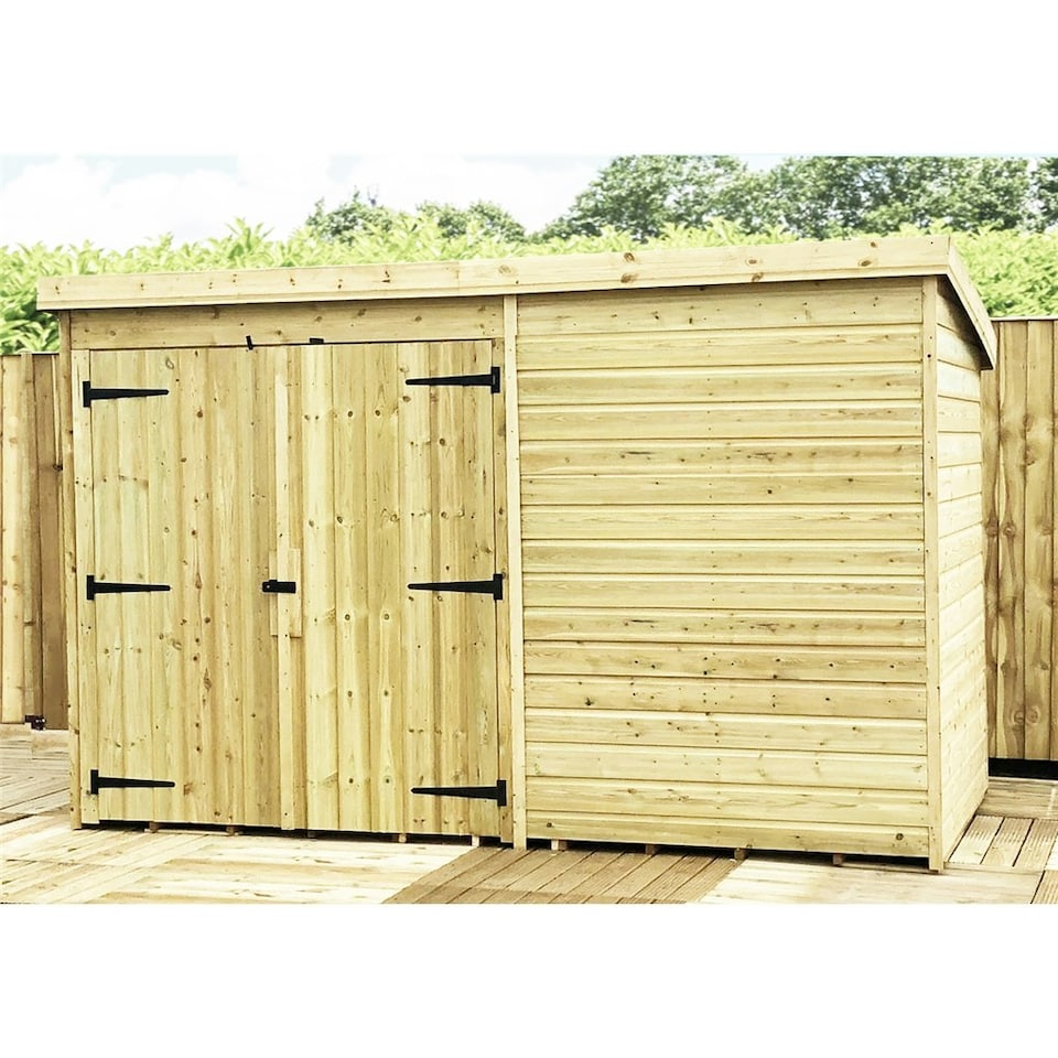 image 1 of 9 x 8 WINDOWLESS Garden Shed Pressure Treated T&G PENT Wooden Garden Shed + Double Doors (9' x 8' / 9ft x 8ft) (9x8)