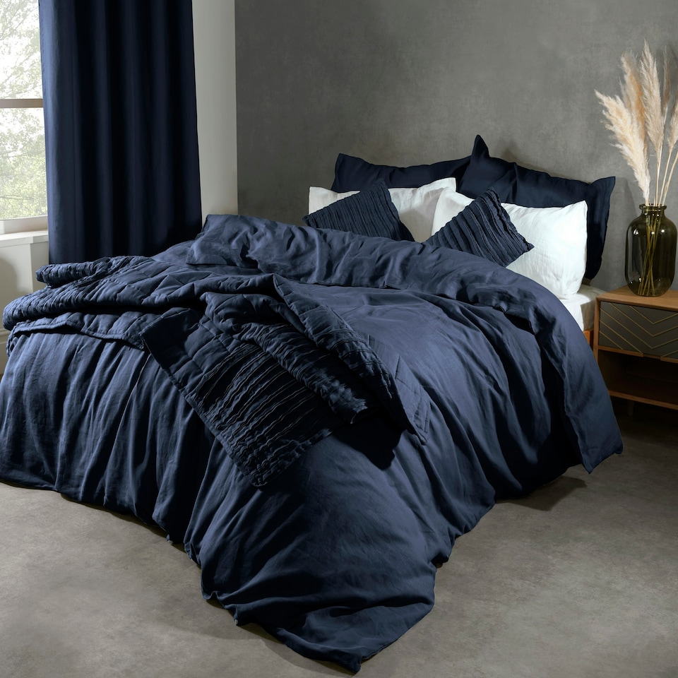 image 1 of Martex Linen Pillowcase Pair Navy Blue Blue | Blue