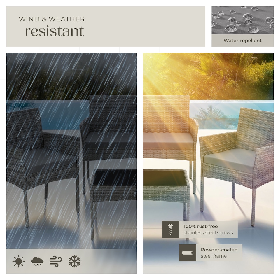 image 1 of Rattan Garden Furniture Palese - for 4 people, weather resistant | Grey | grey | 57 x 104 x 79 cm | 1