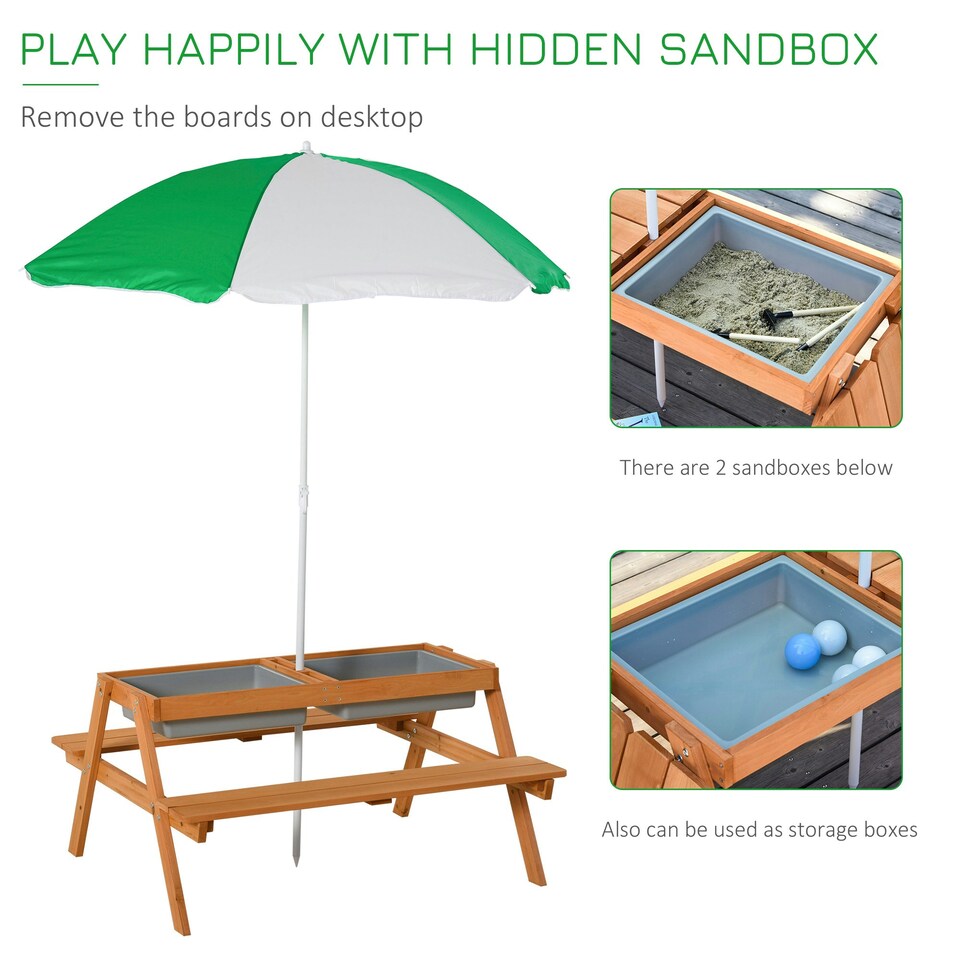 image 1 of Outsunny Wooden Kids Picnic Table, Sand and Water Table with Benches, Brown