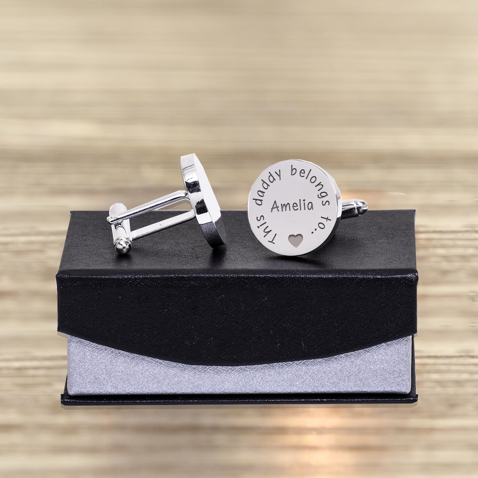image 1 of Personalised This daddy belongs to Silver Finish Cufflinks for Dad