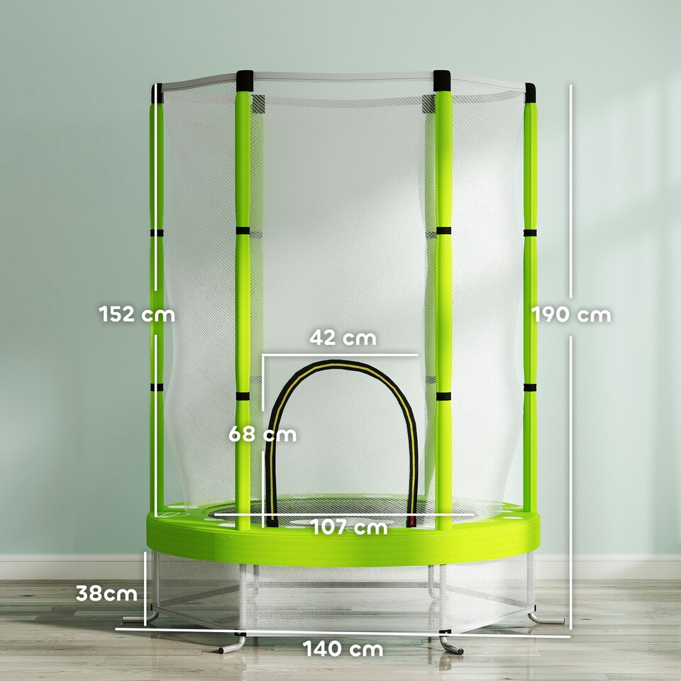 image 1 of AIYAPLAY 4.6FT Kids Trampoline with Safety Enclosure Net, Green