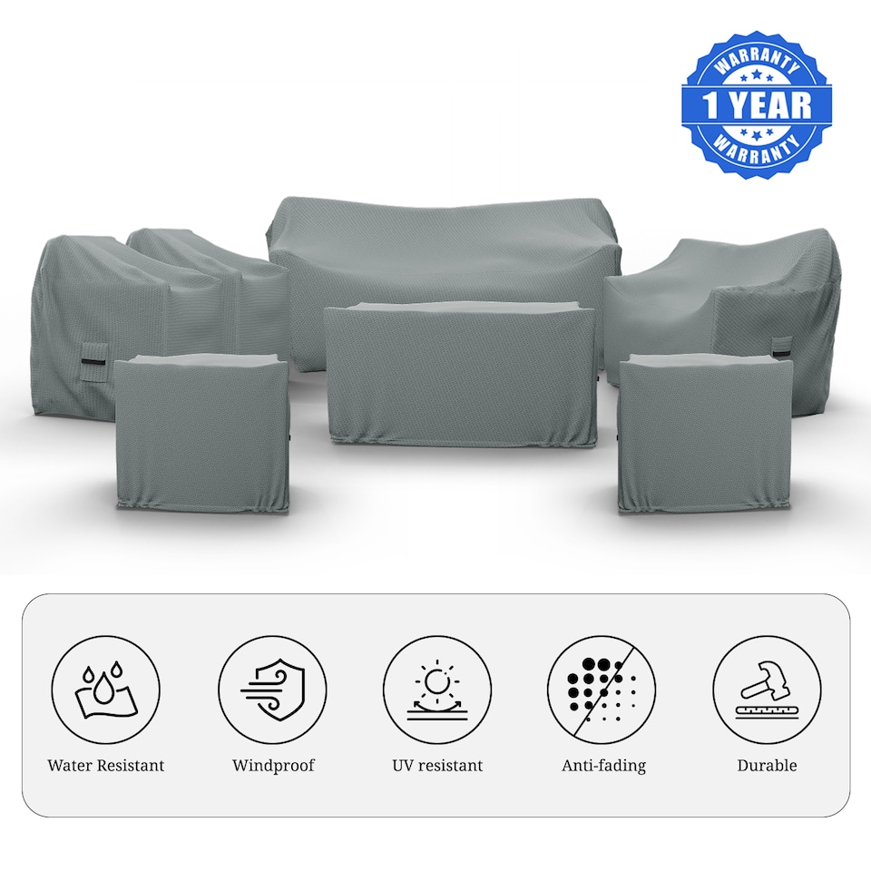 image 1 of Covers&All 7 Person Conversation Set Covers, 7 Piece Patio Furniture Cover Set, 1 Sofa Cover, 73 in L × 26 in W × 32 in H × 25 in FH x 1 Sofa