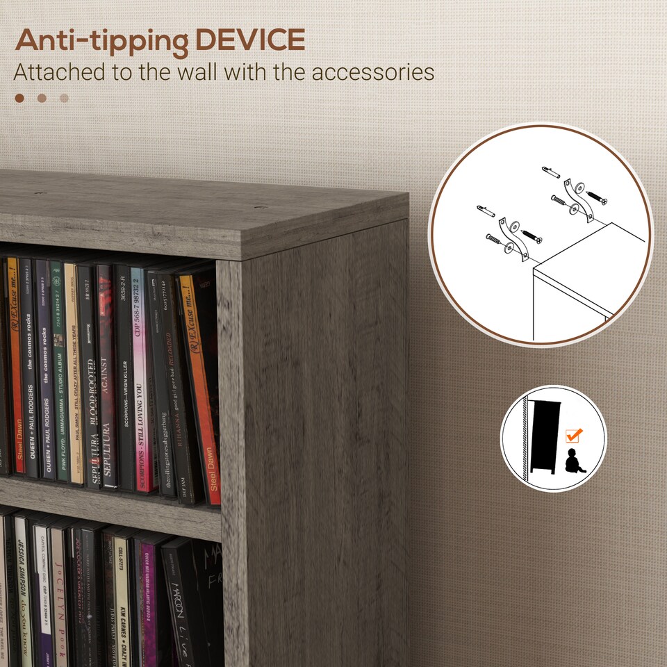 image 1 of HOMCOM 204 CD Media Display Shelf Unit Set of 2 Blu-Ray Tower Rack w  Adjustable Shelves Bookcase Storage Organiser, Mocha Wood Effect