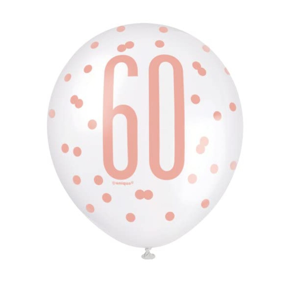 image 1 of Rose Gold Glitz Age 60 Assorted Biodegradable Latex Balloons 30cm / 12 in - Pack of 6