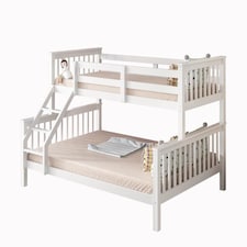 White Bunk Bed with 2 Mattresses 3ft Single & 4ft6 Double Trio Bunk Beds, Wooden Children Bedroom Furniture