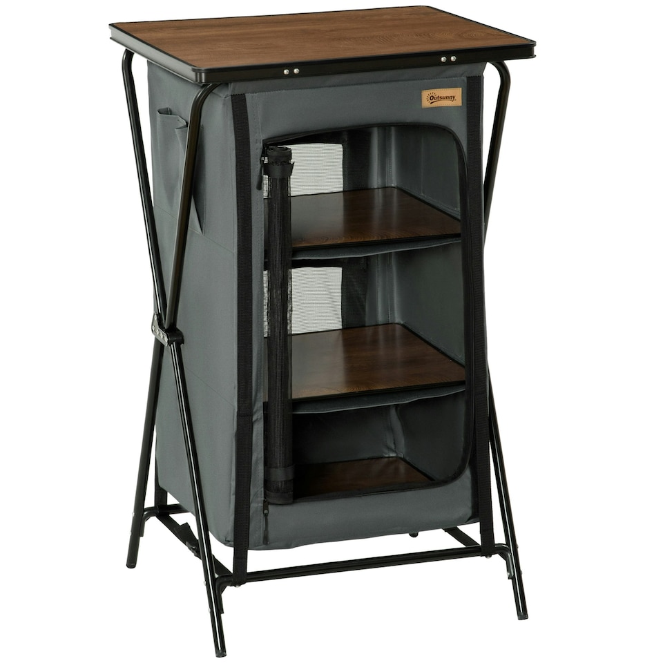 image 1 of Outsunny Camping Cupboard Aluminium Foldable Kitchen Station w/ Carrying Bag