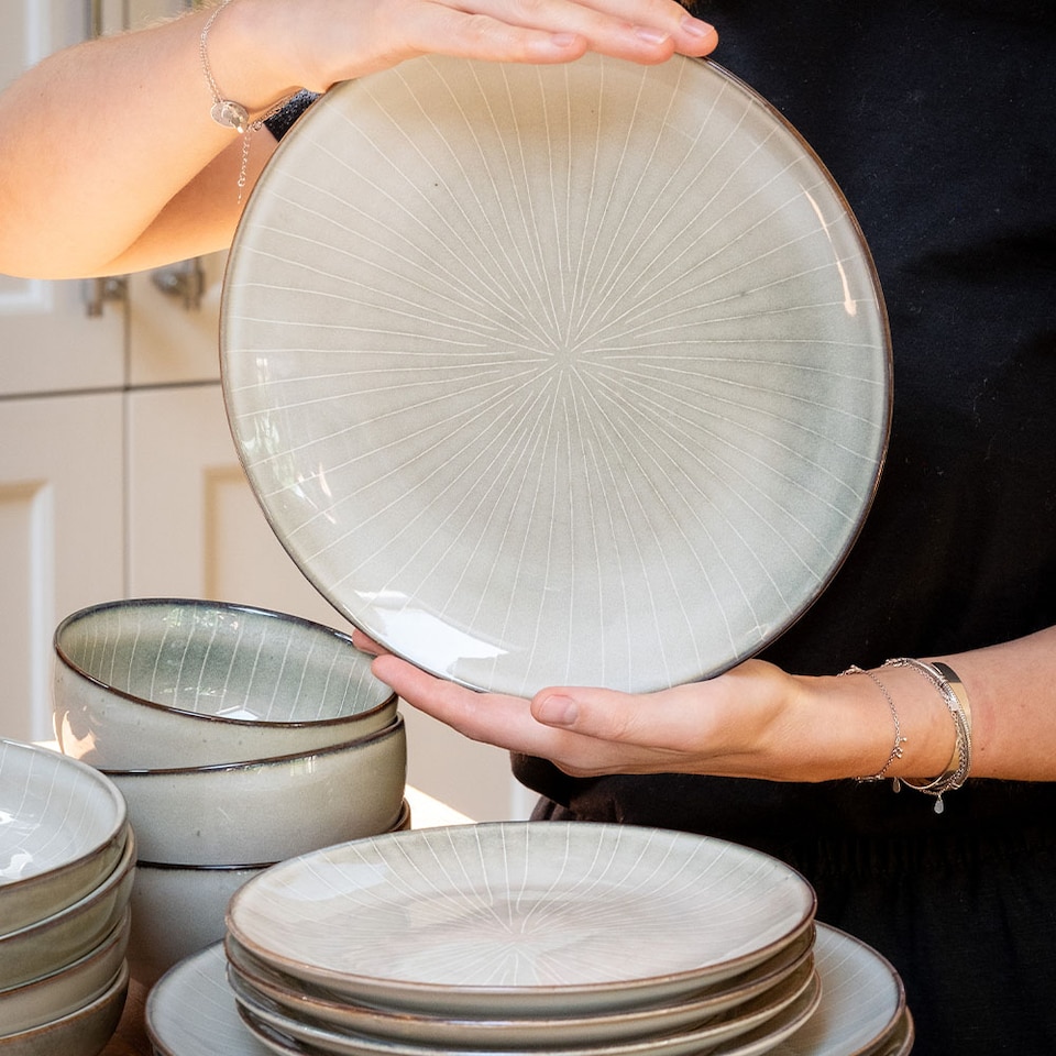 image 1 of Scandi Home 16 Piece Fika Oatmeal Artisan Glaze Ceramic Tableware Set