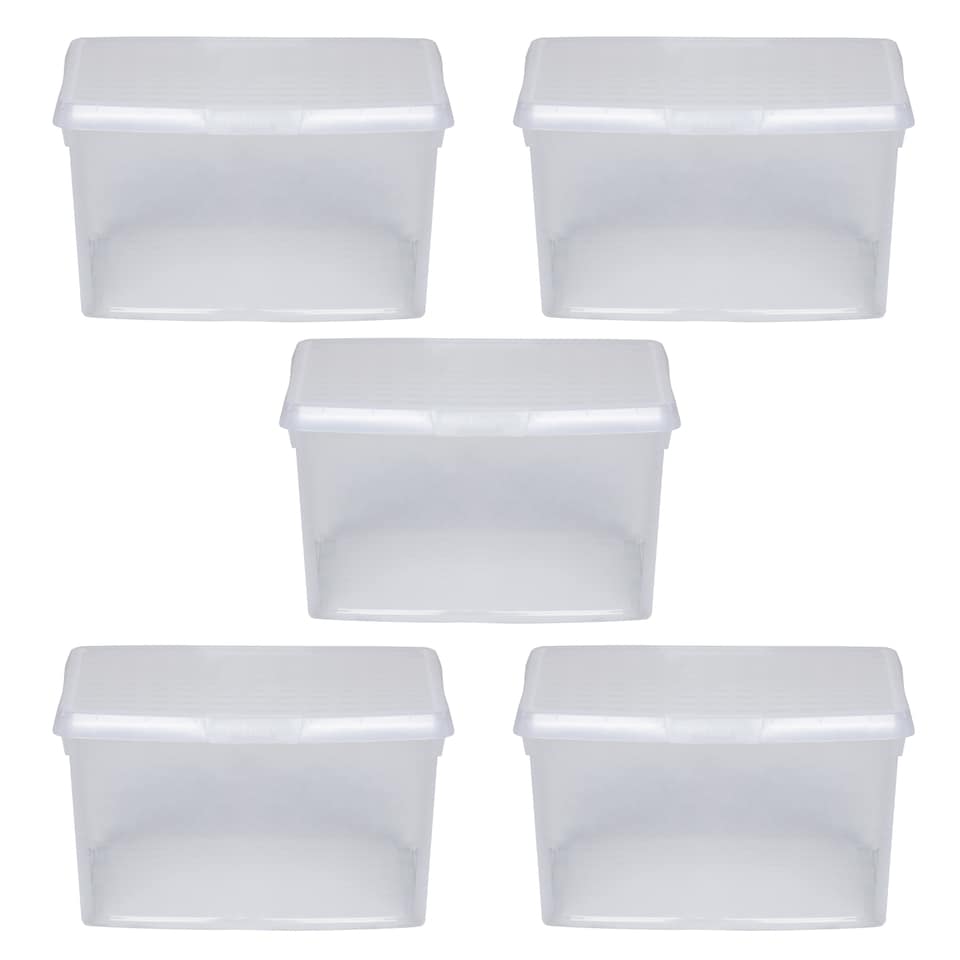 image 1 of Wham Clip 5x 25.5L Square Plastic Storage Boxes with Clip Lock Lids. Ideal for Home, Office, Toys & More - Clear/Clear | Clear | 5