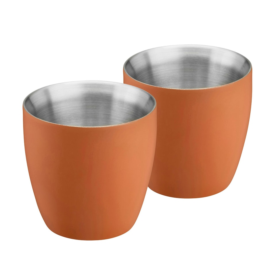 image 1 of Set of 2 Stainless Steel Espresso Coffee Cups – 90ml Double Wall Insulated Mini Drinking Mugs | Silver | 2