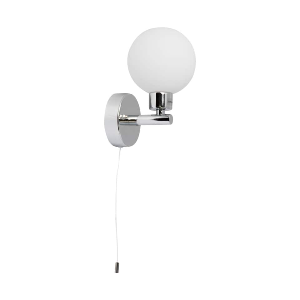 image 1 of Pair of Polished Chrome IP44 Bathroom Globe Wall Light With Pull Cord Switch | Chrome | 2