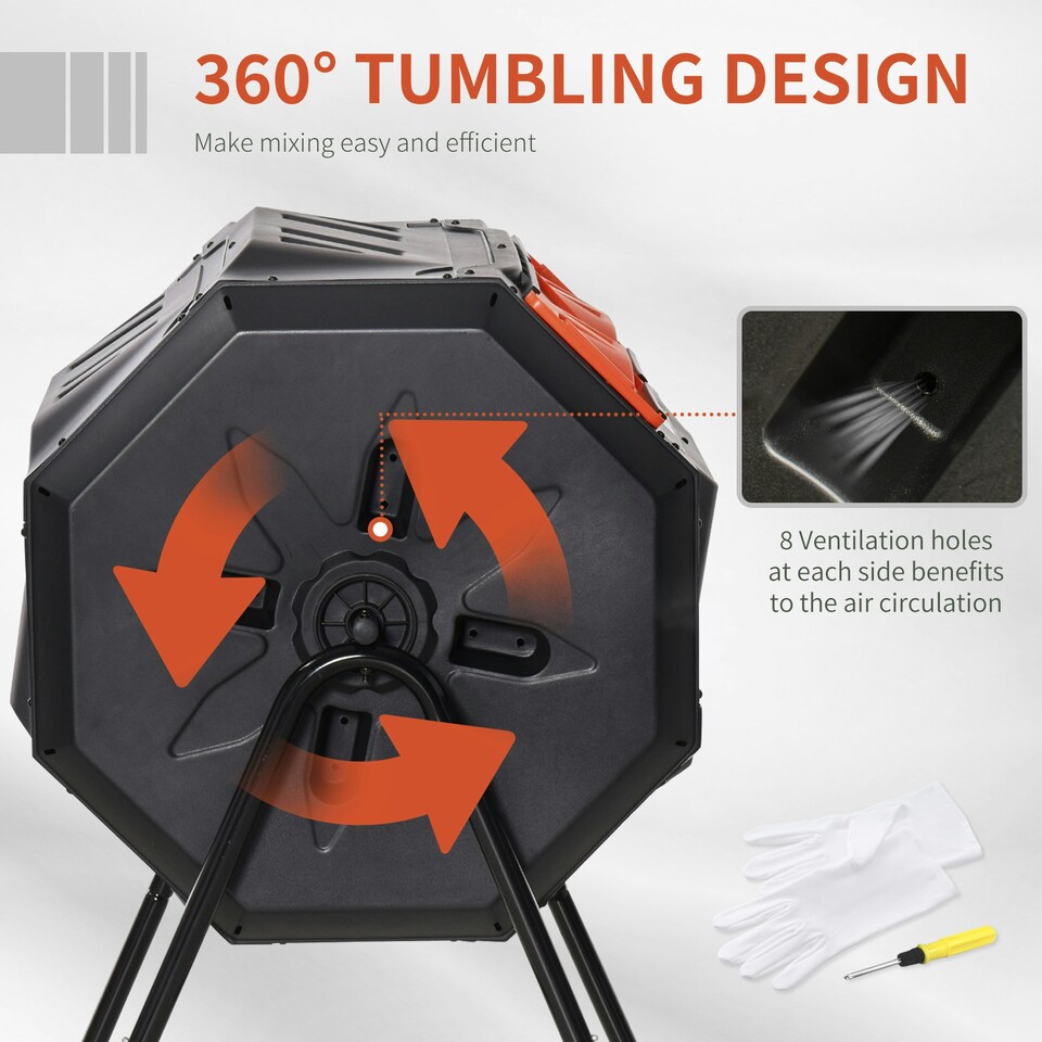 image 1 of Outsunny 160L Outdoor Tumbling Compost Bin with Dual Chamber Orange | Orange | One Size