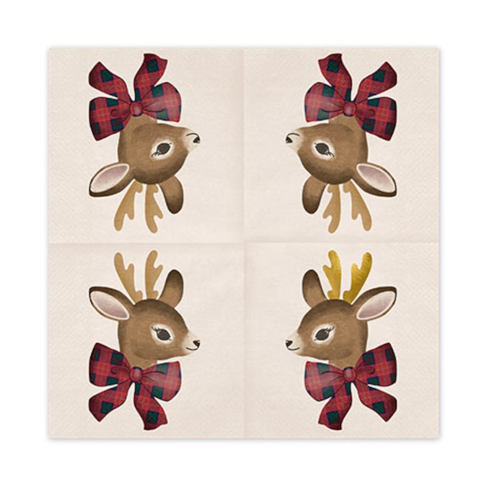 image 1 of Deer with Tartan Bow Christmas Paper Luncheon Napkins 2 Ply 33cm - Pack of 12