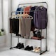image 3 of Double Clothes Rail Heavy Duty Metal with Shoe Rack Garment Hanger Hat Bag Hooks Black | One Size