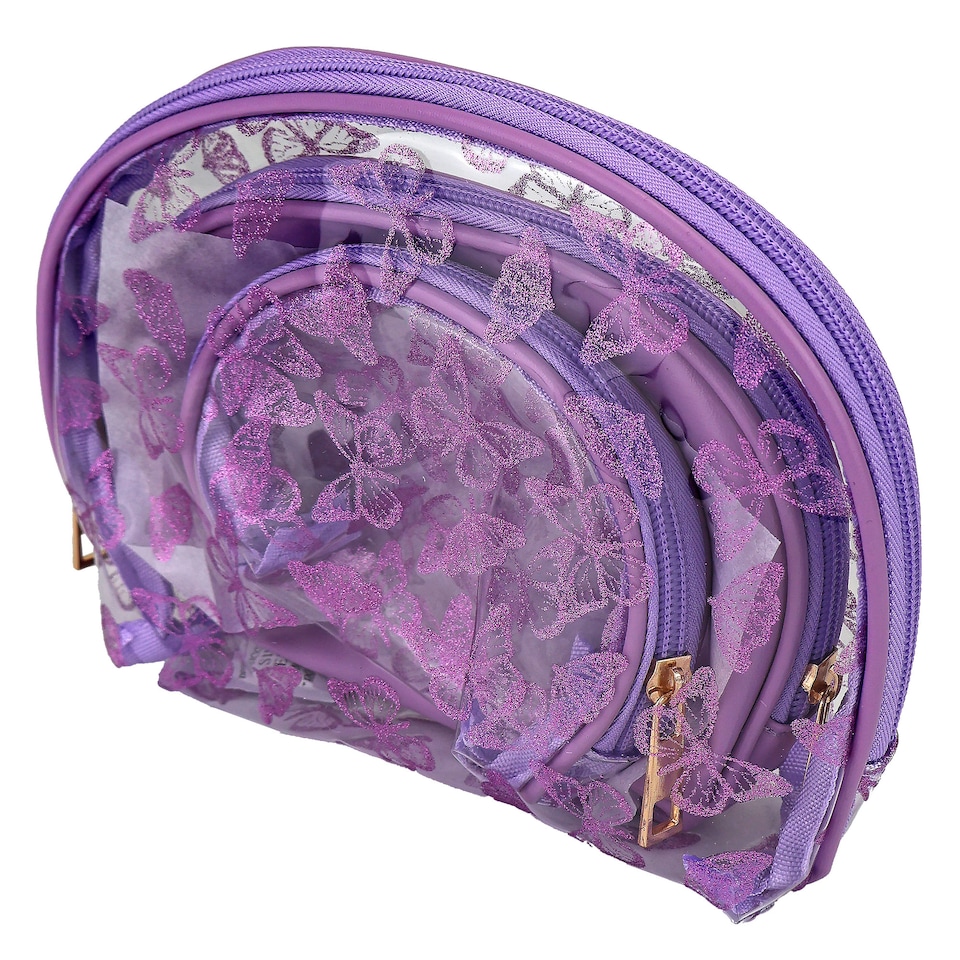 image 1 of 3 Piece Ladies Butterfly Print Cosmetic Bag Set Makeup Toiletry Travel Bags