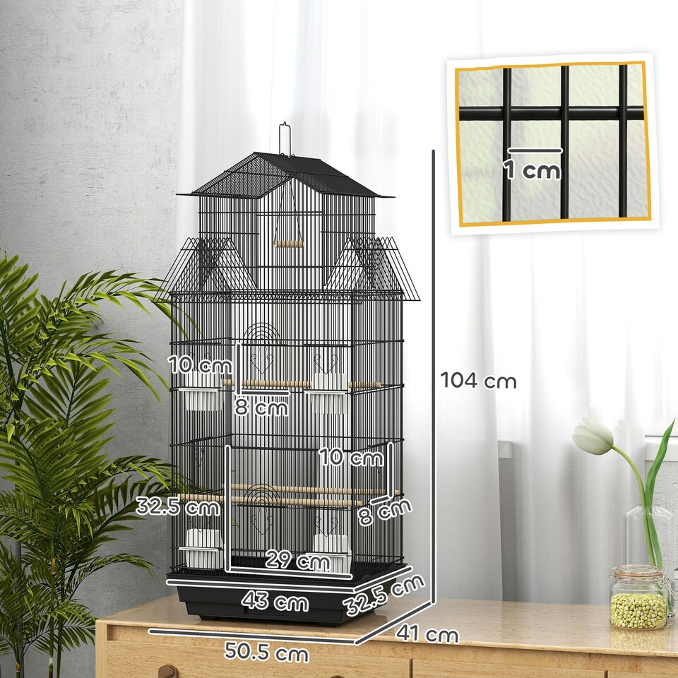 image 1 of PawHut Bird Cage Budgie Cage with Slide Tray Handle for Finch Canary 43 x 32.5 x 104cm, Black