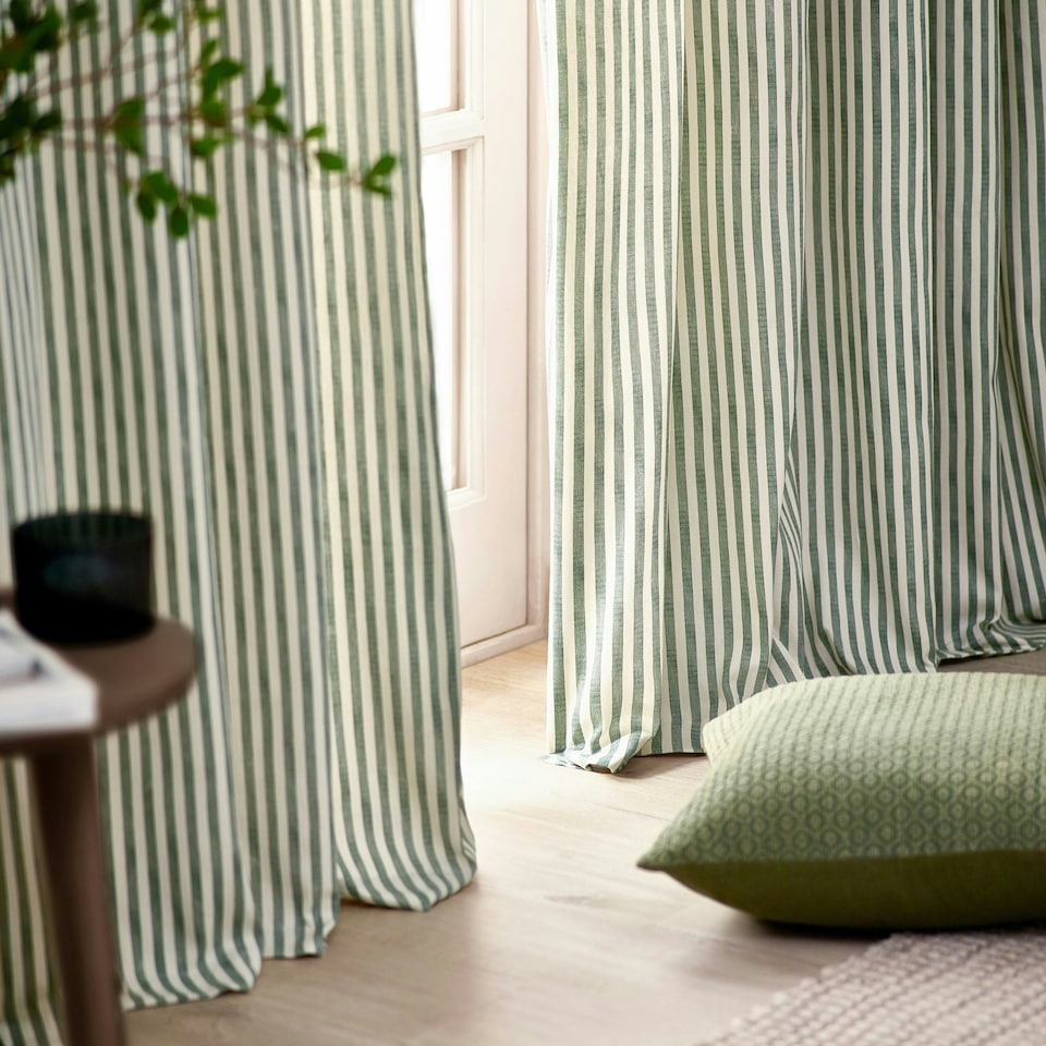 image 1 of Yard Hebden Striped Cotton Forest Pencil Pleat Curtains 168 x 183cm