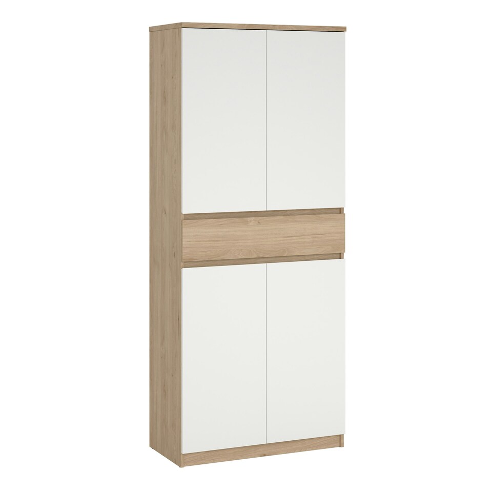 image 1 of Naia Shoe Cabinet with 4 Doors 1 Drawer in Jackson Hickory Oak and White