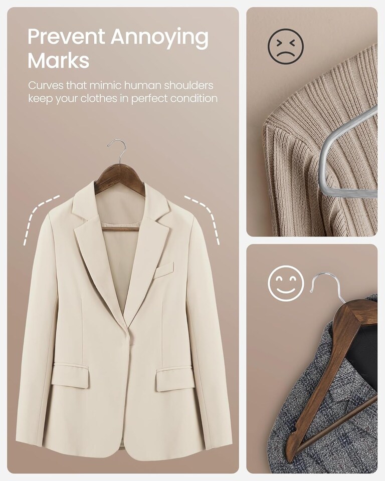 image 1 of 20-Pack Wooden Clothes Hangers with Shoulder Notches, Trouser Bar and Swivel Hook, Dark Walnut