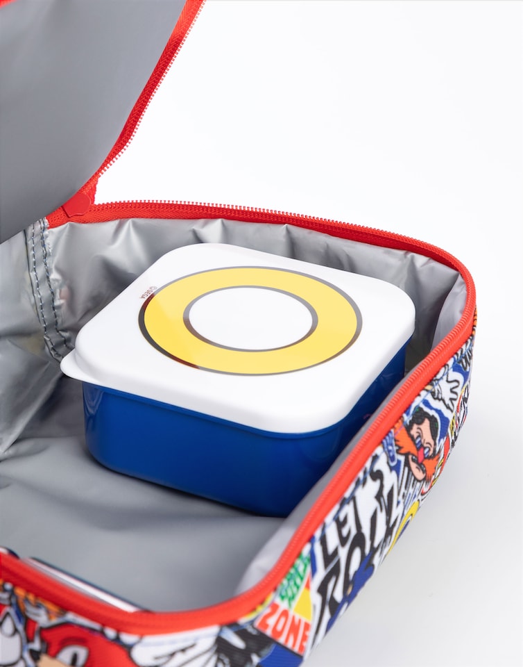 image 1 of Sonic the Hedgehog Boys Blue Lunch Bag with Bottle & Snack Pot | Let's Roll Sonic Character Design | Adjustable Shoulder Straps | Back to School Essentials | Sonic Merch