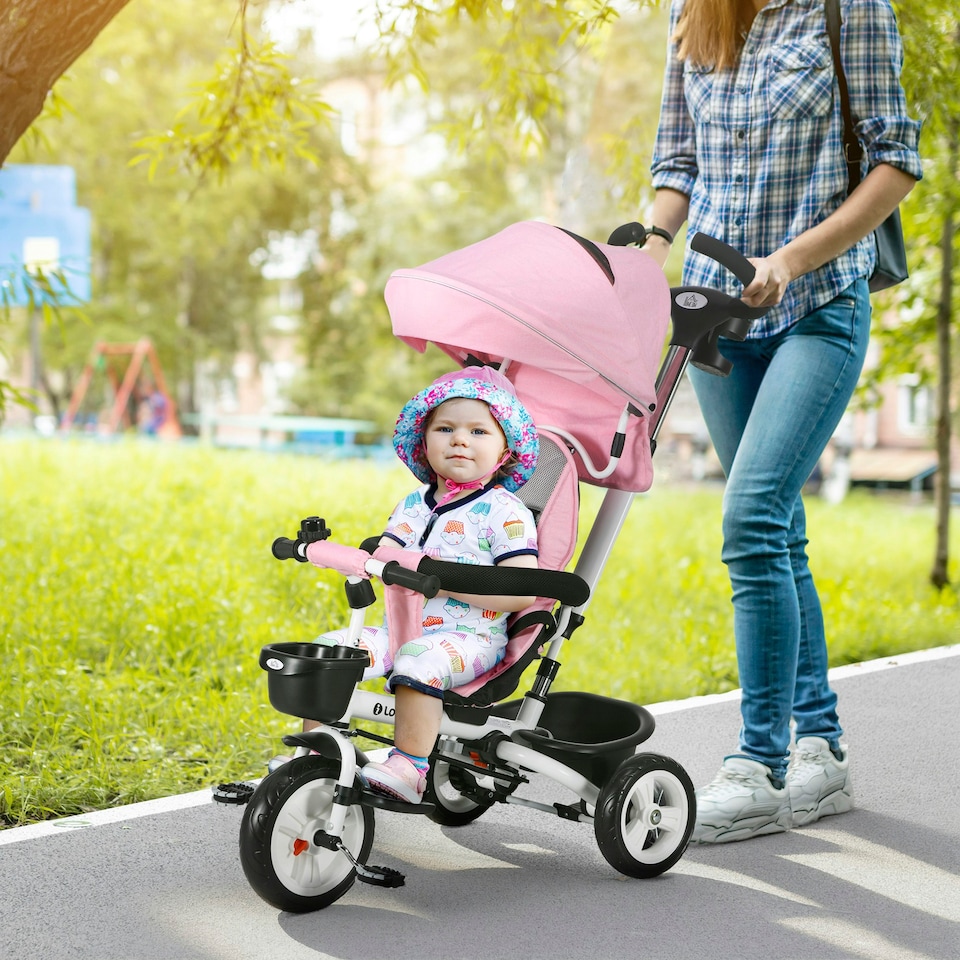 image 1 of HOMCOM 6 in 1 Trike for Toddler 1-5 Years with Parent Handle, Pink