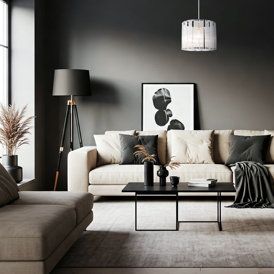 image 1 of Designer Pendant Light Shade with Rippled Acrylic Transparent Columns | Chrome | Chrome | 1