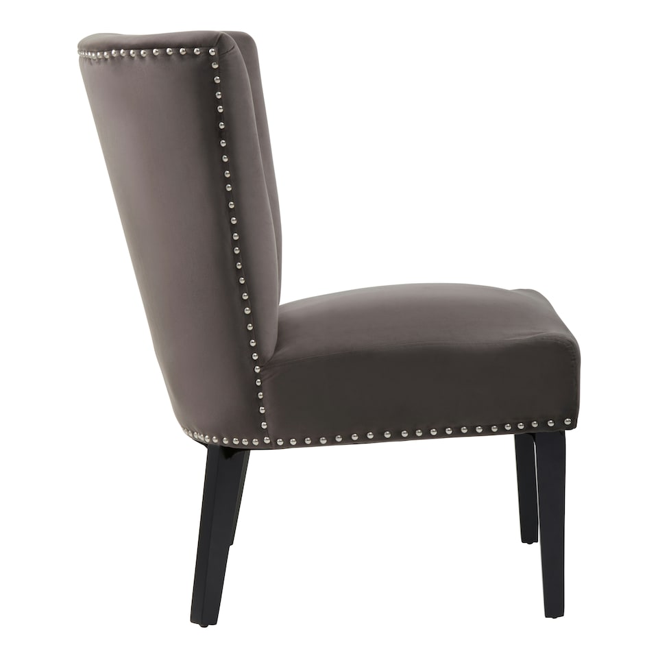 image 1 of Interiors by Premiers Grey Velvet Dining Chair, Dining Room Accent Chair, Velvet Upholstered Wing Chair with Wooden Legs