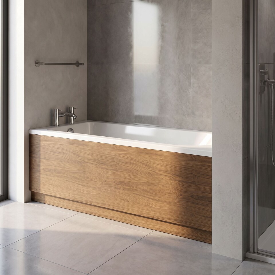 image 1 of Balterley Straight Bath Front Panel and Plinth - Antique Oak