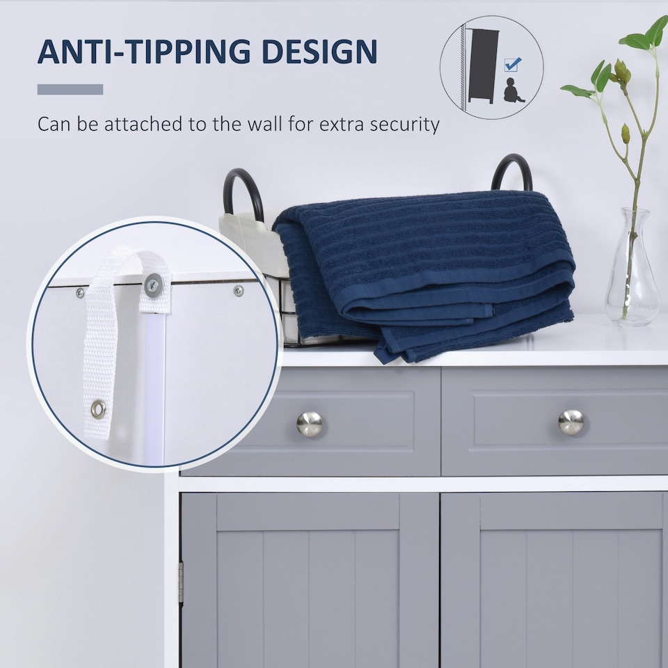 image 1 of kleankin Bathroom Floor Storage Cabinet w/ 2 Drawers Door Cupboard Grey White